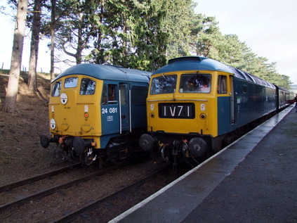 24081 beside 47105 during a run around at Cheltenham Racecourse