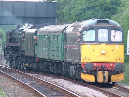 33202 'Meteor' at Maiden Newton with 'Duke of Gloucester'