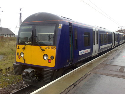 Desiro 360105 between turns at a wet and miserable Harwich Town