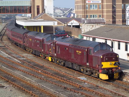 37685 and 37676 await the return working at Holyhead