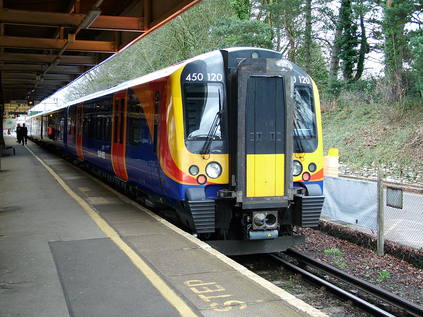 450120 waits between turns on the shuttle to Lymington Pier