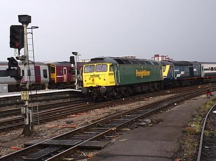  Freightliner liveried 47150 on 5Z16 at Bristol Temple Meads