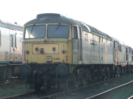 47348 rusts in the sunshine at Meldon