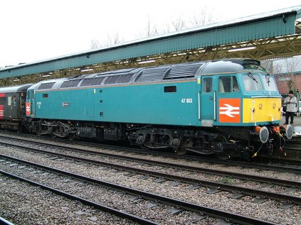 In distinctive XP64 livery, 47853 leads in a rugby special
