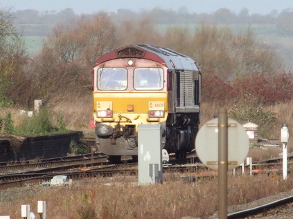 66139 waits in the distance at Fenny Compton after working the train from Eastleigh