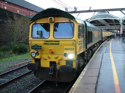 66551 on arrival at Preston in the gloom