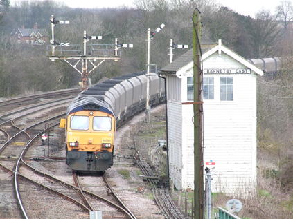 66701 rounds the curve into Barnetby station