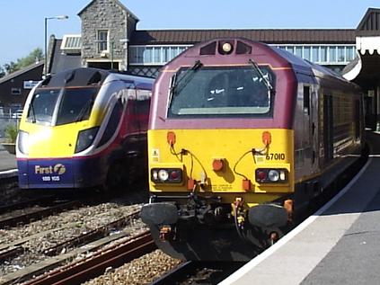 67010 and 180105 at Weston-super-Mare