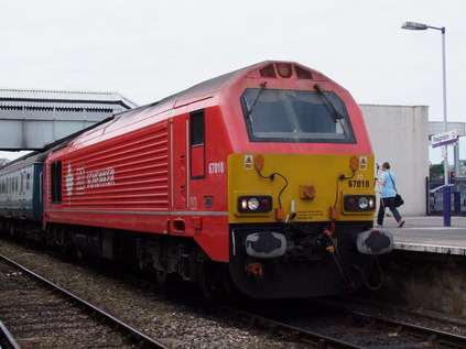 67018 at Paignton in it's unique variation on DBS livery