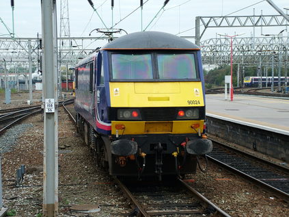 Scotrail liveried 90024 awaits the road north