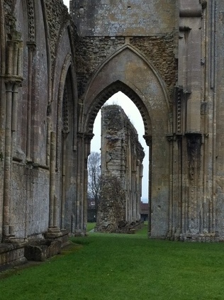 Frozen ruins at Glastonbury Abbey