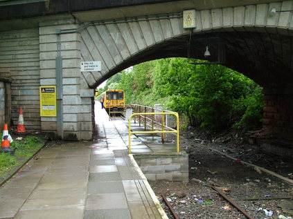 The buffer stops at Kirby station, from the Wigan line end of the platform.