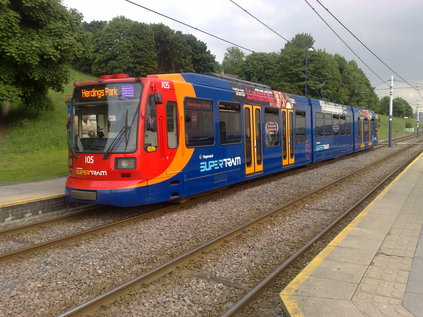 Refurbished Supertram 105 at Sheffield Station/Hallam University tramstop
