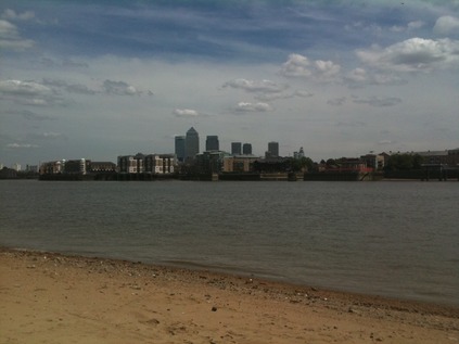 Looking across the Thames to Docklands from Wapping