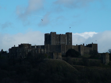 Dover castle broods on the skyline