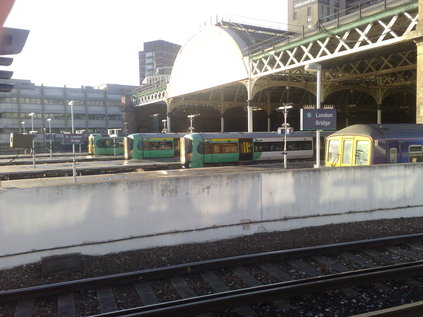 A lineup of units in the terminal platforms at London Bridge