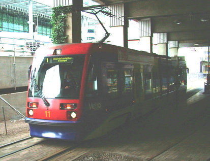 Midland Metro Tram No. 11 in the dingy Snow Hill platform