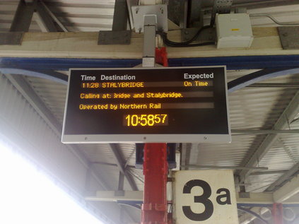 The screen on rarely used bay platform 3A advertises the 'Ghost Train'